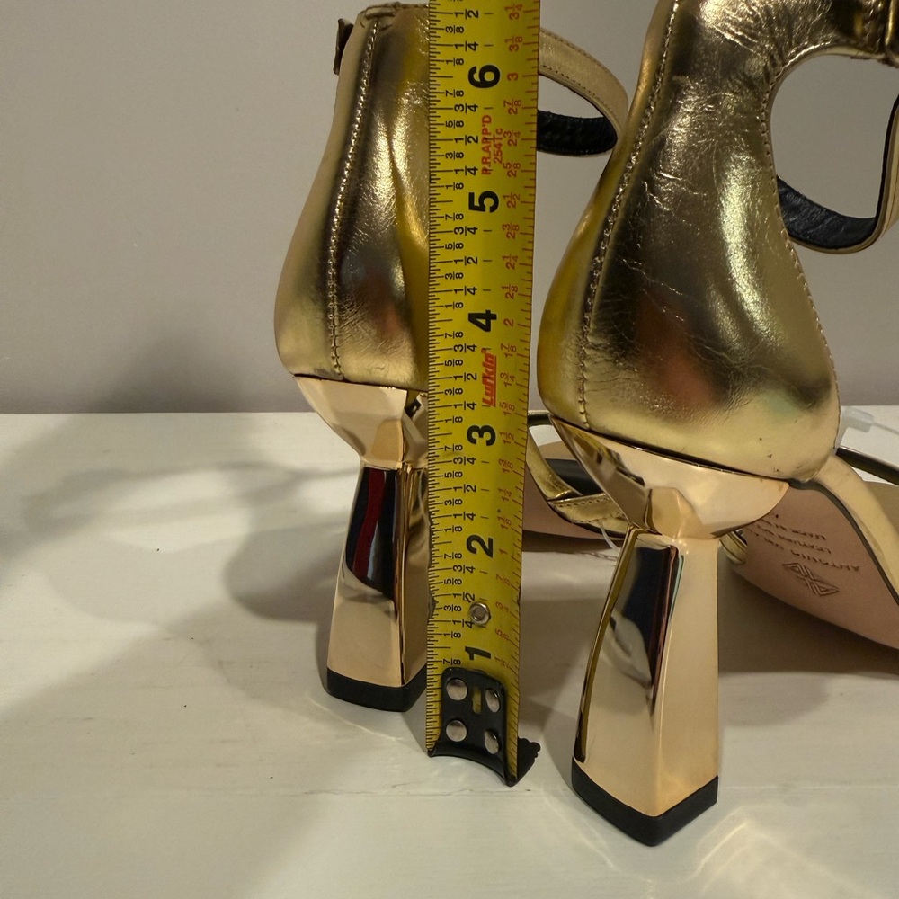 Antonio Melani Calla Leather Double Banded Dress Sandals in Cracked Foil Gold - Picture 15 of 15